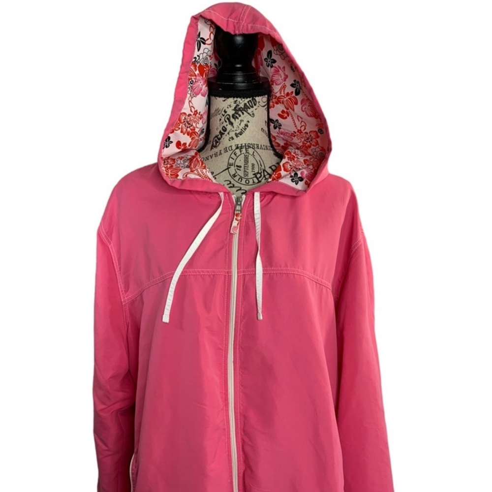 THREE HEARTS Pink Windbreaker Hooded Zippered Jacket Pockets Drawstring women 3X